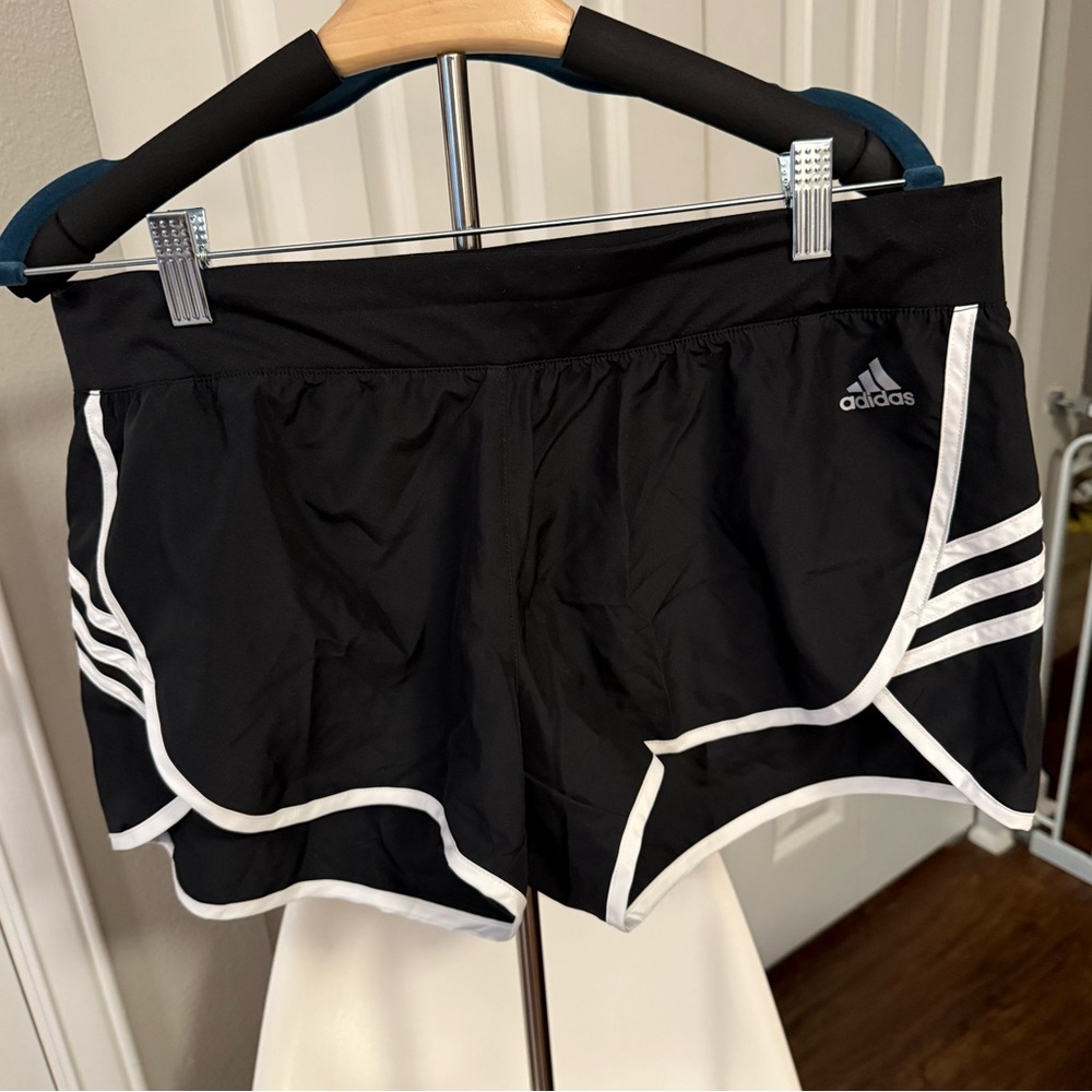 Adidas Black and White Athletic Shorts with Classic Stripes